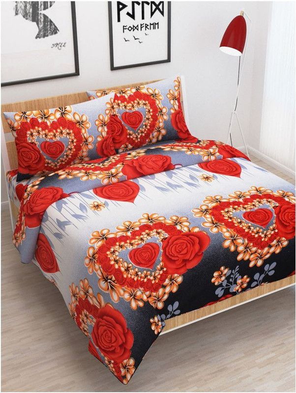 Twinkle Star's 140 TC Polycotton Double Printed Flat Bedsheet  (Pack of 1, Red)
