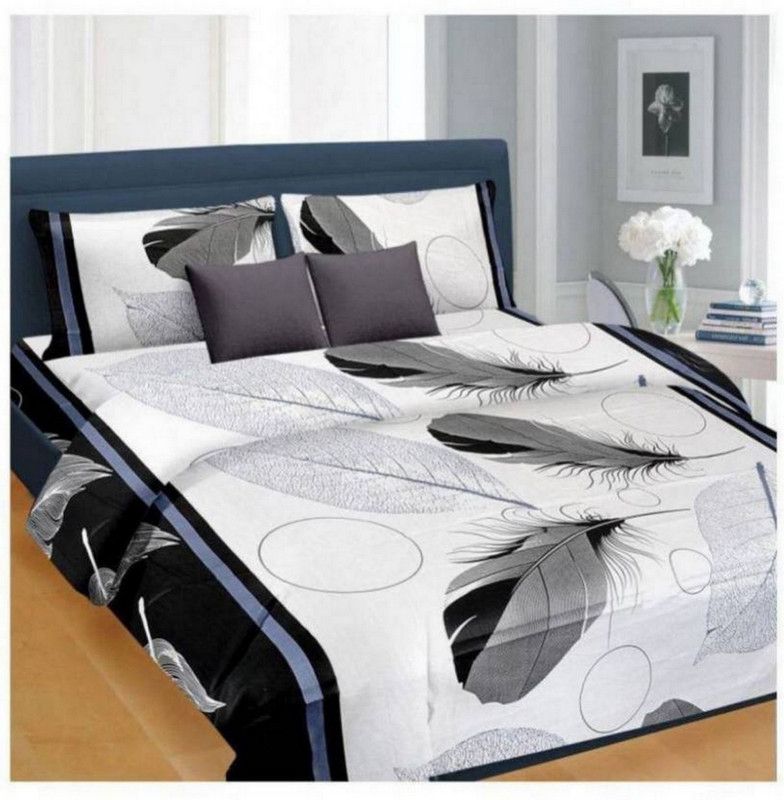 DAKOT 180 TC Polycotton Double 3D Printed Flat Bedsheet  (Pack of 1, White)