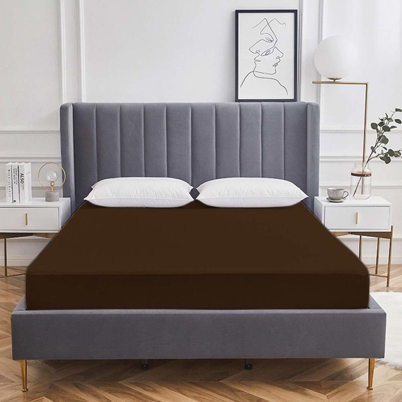 Fitted Single Size Mattress Cover  (Brown)