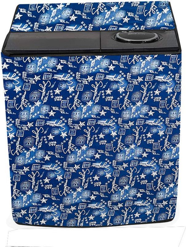 KVAR Semi-Automatic Washing Machine Cover  (Width: 84 cm, Blue, White)