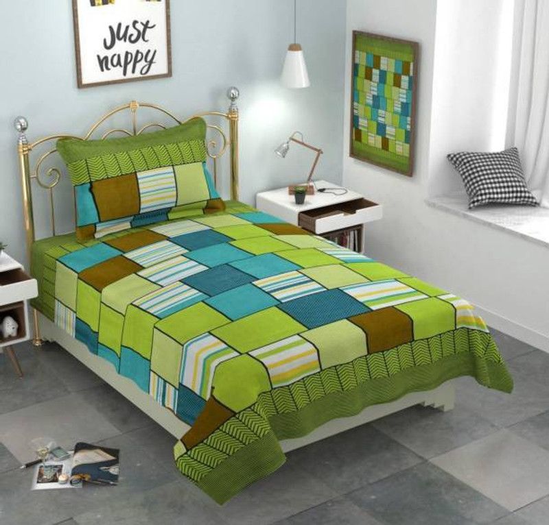 Yogini 144 TC Polycotton Single 3D Printed Flat Bedsheet  (Pack of 1, Multicolor)