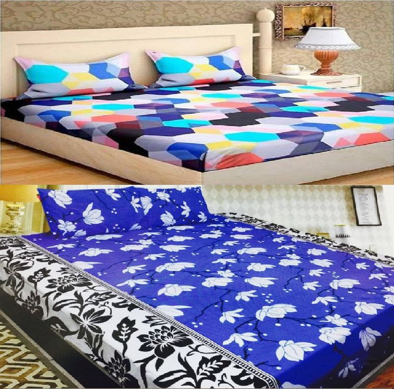 DBCreativehub 144 TC Polycotton Double Geometric Flat Bedsheet  (Pack of 2, Multicolor)