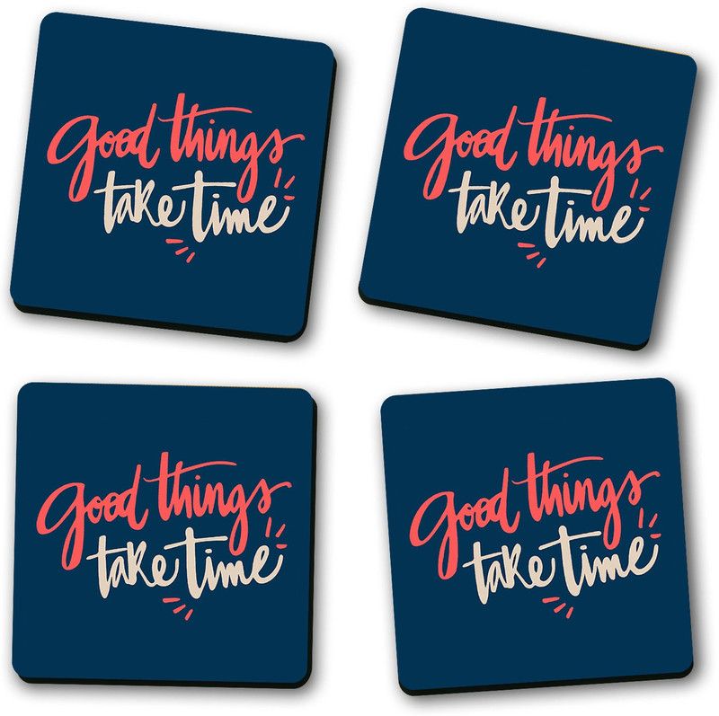 ARTBUG Square Wood Coaster Set  (Pack of 4)