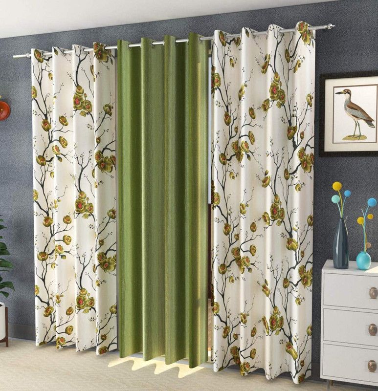 Home Utsav 274 cm (9 ft) Polyester Blackout Long Door Curtain (Pack Of 3)  (Printed, Green)