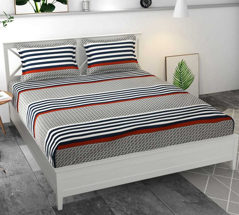 igi 144 TC Microfiber Queen Self Design Fitted (Elastic) Bedsheet  (Pack of 1, Multicolor)