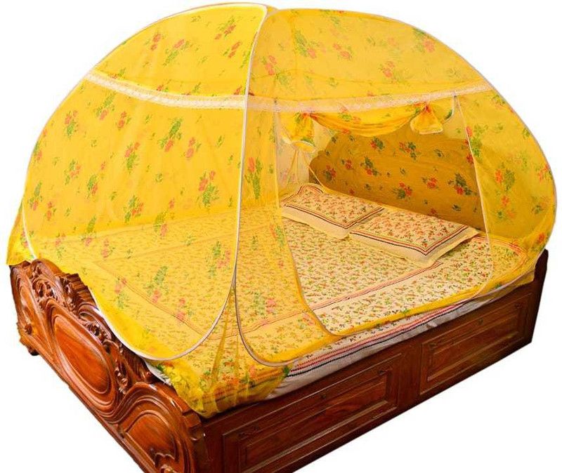 HOMELORE Polyester Adults Washable DOUBLE BED PRINTED YELLOW PRIME (6x5, 6x6, 6x7 Bed) Mosquito Net  (Yellow, Tent)