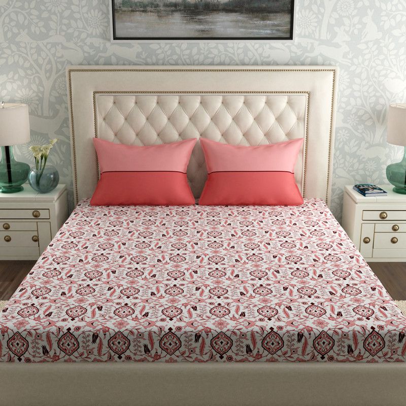 TRIDENT 120 TC Cotton Double Floral Flat Bedsheet  (Pack of 1, Stephane Maroon)