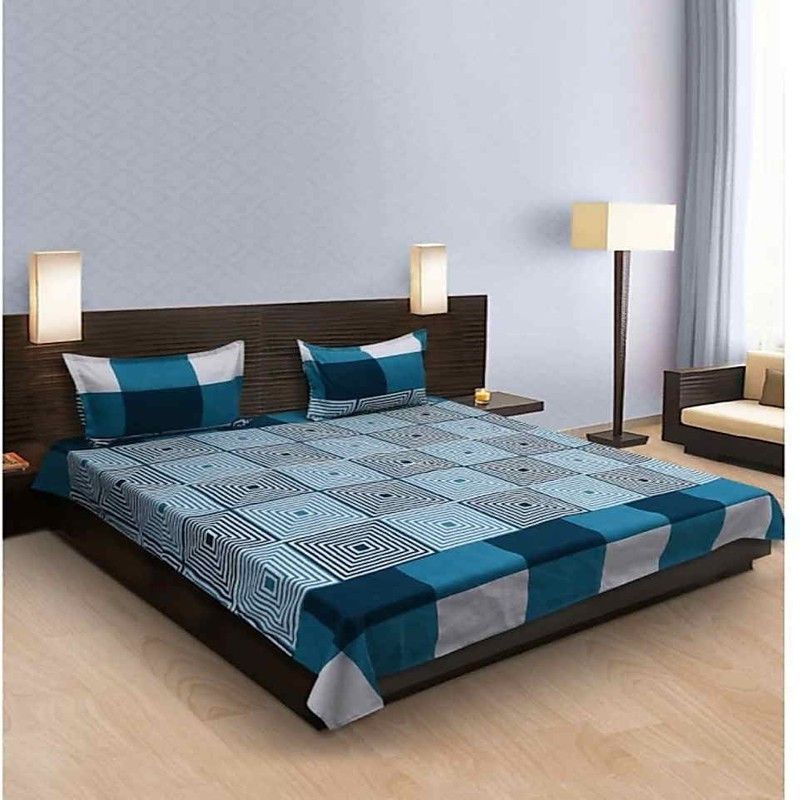Sna Creation 240 TC Polyester Double Abstract Flat Bedsheet  (Pack of 1, Blue)