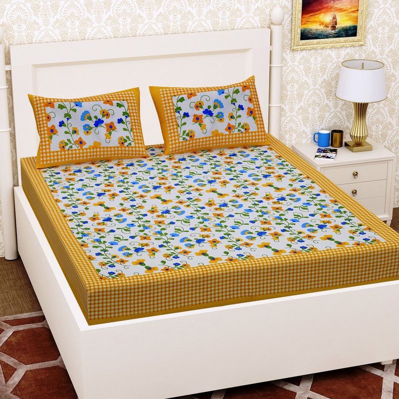 Shivay Enterprises 140 TC Cotton Double Jaipuri Prints Flat Bedsheet  (Pack of 1, Multicolor9)