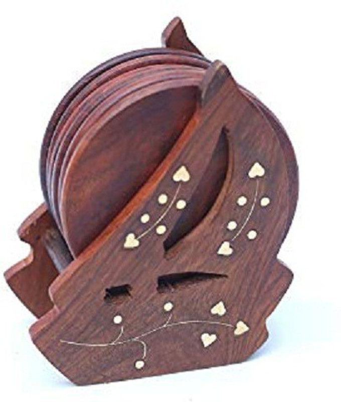 Amaze Shoppee Round Reversible Wood Coaster Set  (Pack of 6)