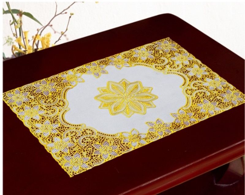 SHRI MAHAVIR IMPEX Rectangular Pack of 6 Table Placemat  (Gold, Lace)
