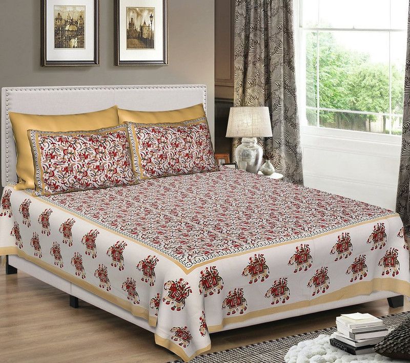 Gaurik Enterprises 140 TC Cotton Queen Printed Flat Bedsheet  (Pack of 1, Blue)