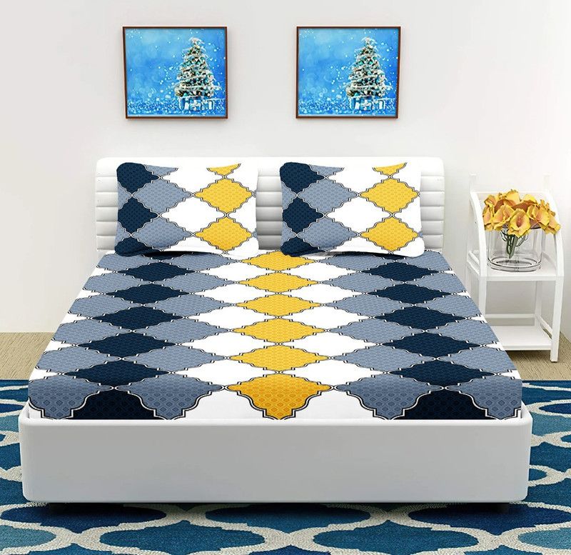 WMK 250 TC Microfiber Double Solid Flat Bedsheet  (Pack of 1, BLUE , YELLOW)