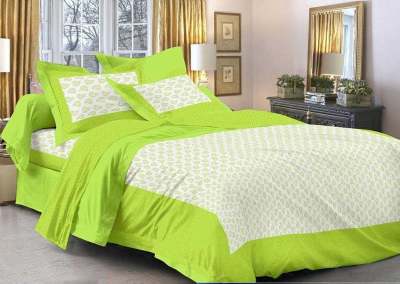 GLORIOUS CREATIONS 300 TC Cotton Double Printed Flat Bedsheet  (Pack of 1, Green)