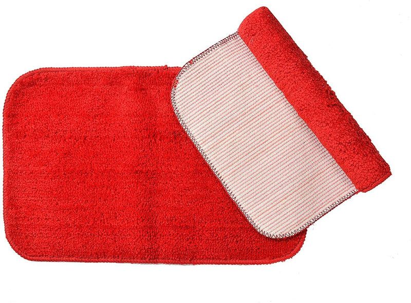 MY HOME Microfiber Bathroom Mat  (Red, Small, Pack of 2)