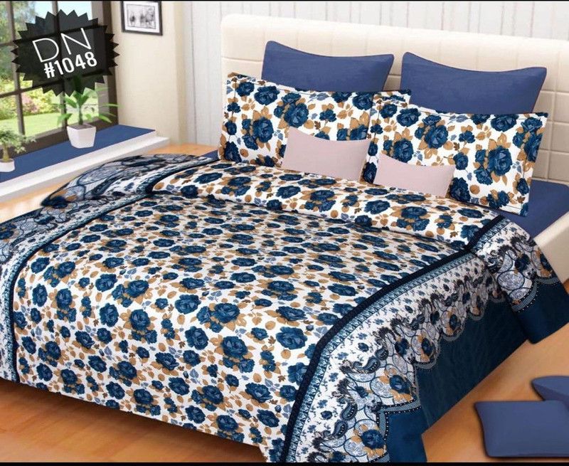 RS COLLACTION 150 TC Polycotton Double 3D Printed Flat Bedsheet  (Pack of 1, Blue)