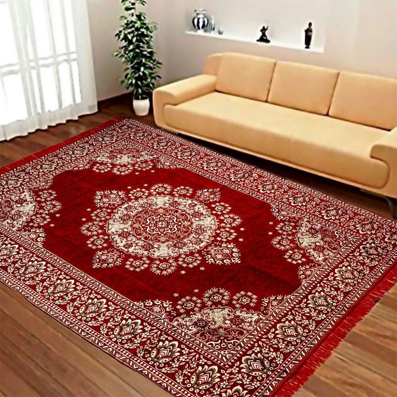 Red N Hot Red Cotton Carpet  (121 cm, X 183 cm, Rectangle)