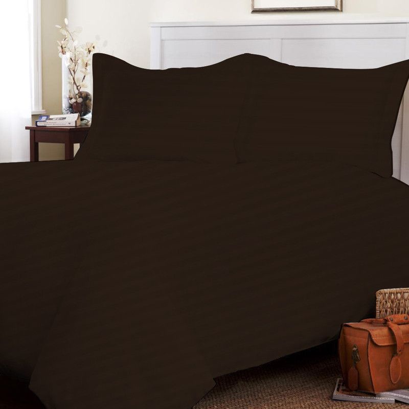 A R 200 TC Cotton Single Striped Flat Bedsheet  (Pack of 1, Dark Brown)
