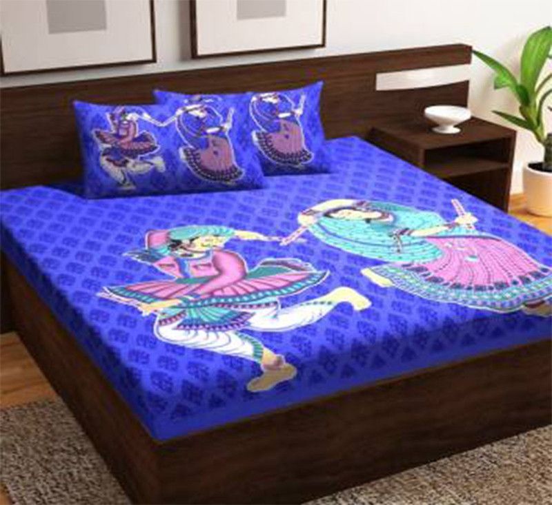 Disha Gallery LIVE 6 TC Cotton Double Printed Flat Bedsheet  (Pack of 1, Blue)