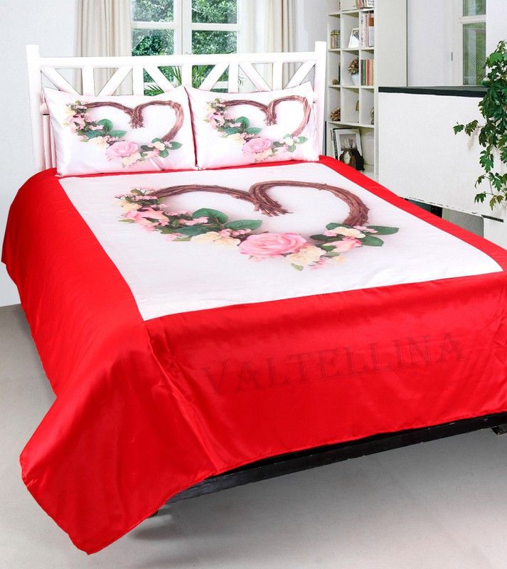 ABC Satin Double 3D Printed Flat Bedsheet  (Pack of 1, Red)