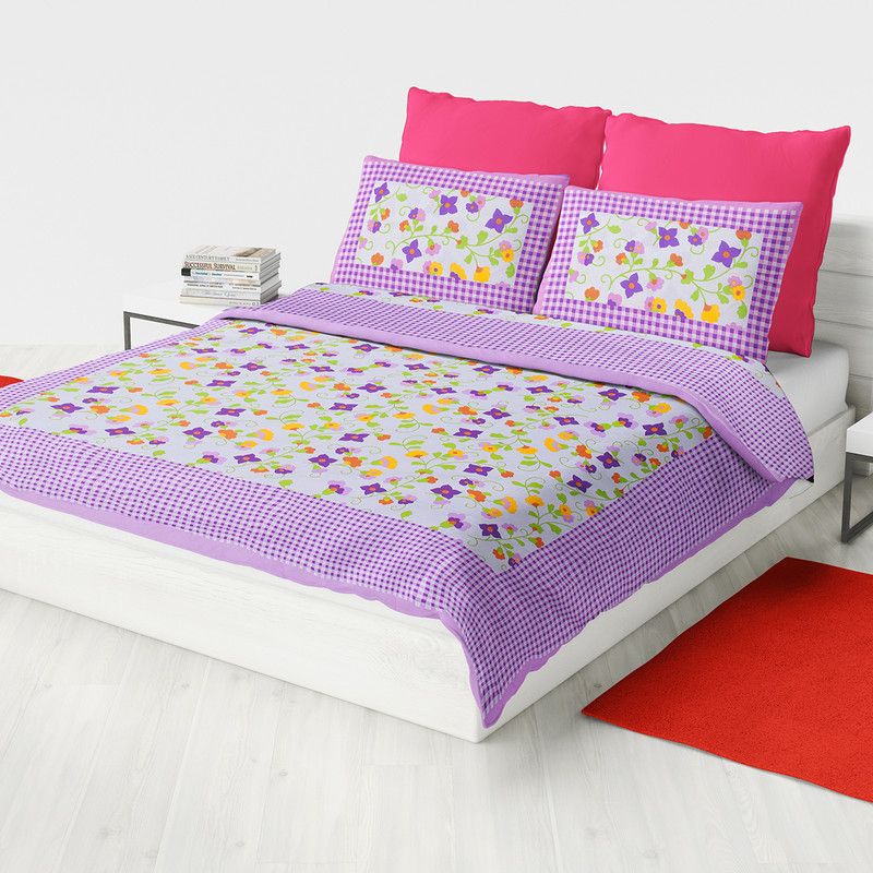 Papa ki Dukaan 140 TC Cotton Double Jaipuri Prints Flat Bedsheet  (Pack of 1, Purple)