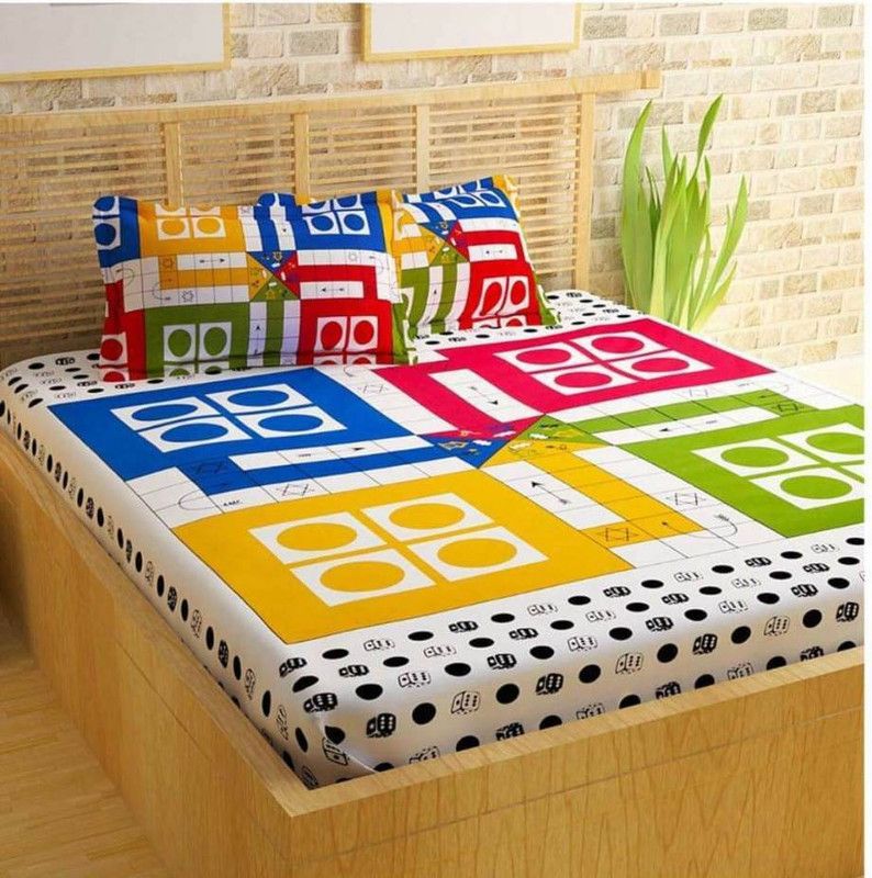 Eshopnix 600 TC Cotton Queen Printed Flat Bedsheet  (Pack of 1, Multicolor)