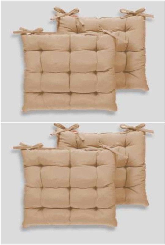 M G'S Real Decor Cotton Solid Chair Pad Pack of 4  (Beige)