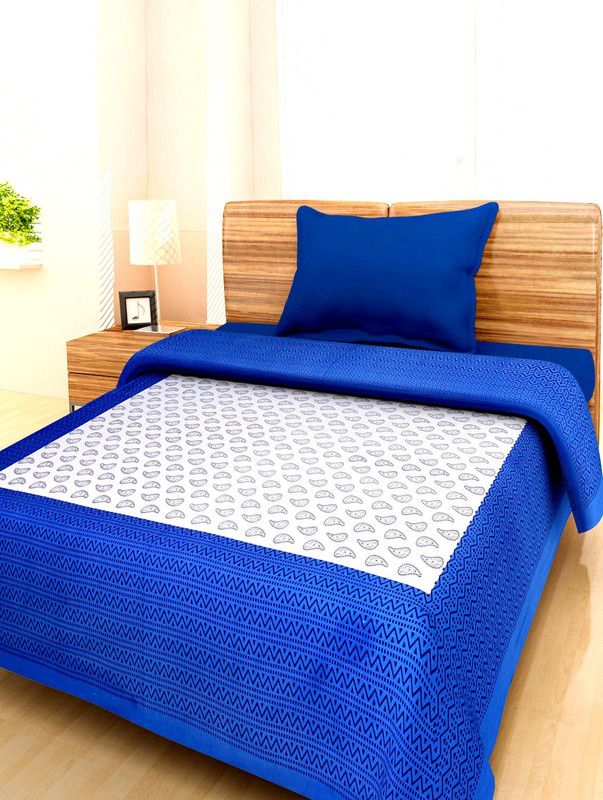 Bombay Spreads 120 TC Cotton Single Printed Flat Bedsheet  (Pack of 1, Blue)