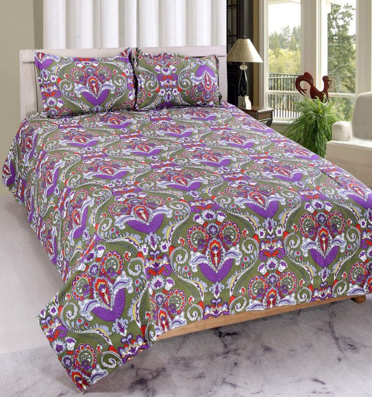 Welhous 190 TC Cotton Double Floral Flat Bedsheet  (Pack of 1, Purple)