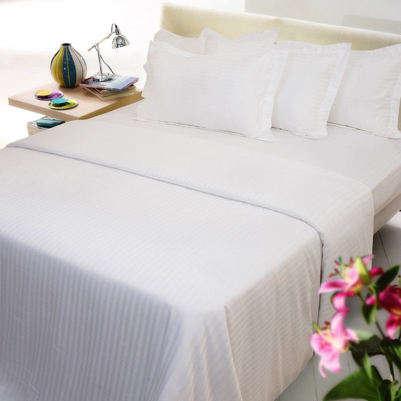Mark Home 300 TC Cotton Single Striped Flat Bedsheet  (Pack of 2, White)