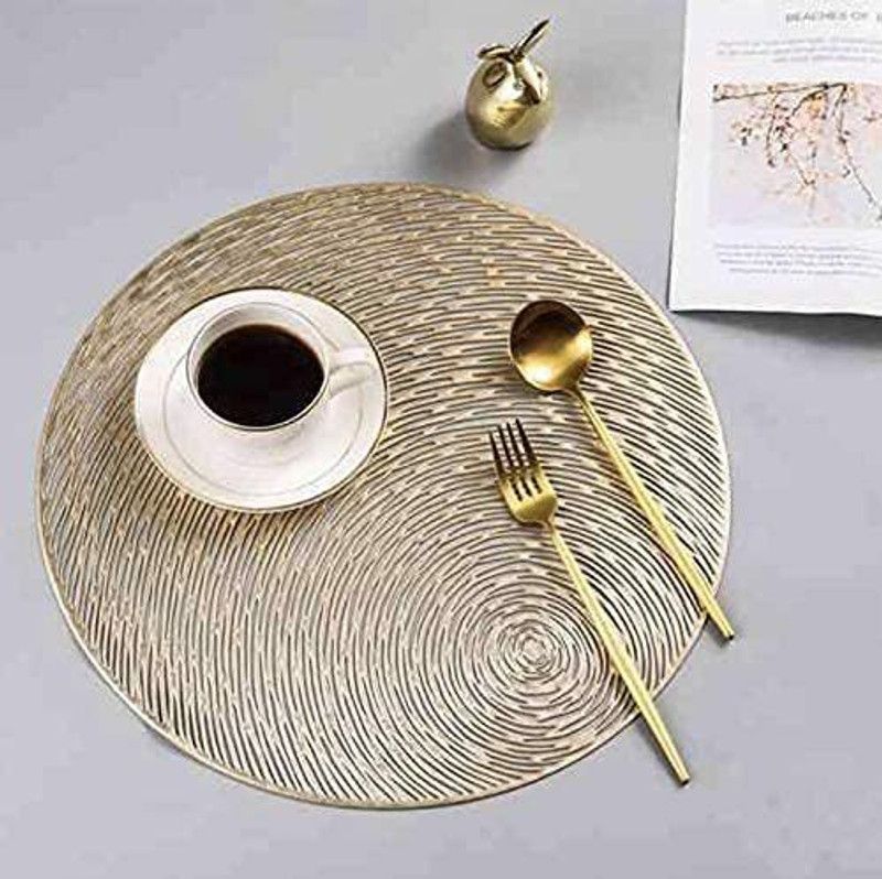 Dakshya Industries Round Pack of 6 Table Placemat  (Gold, PVC)