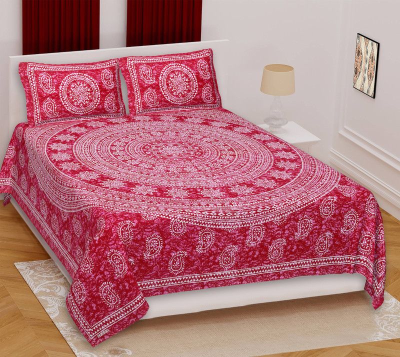 Cotton Double Bed Spread  (Red, White, 1 Bedcover, 2 Pillow cover)