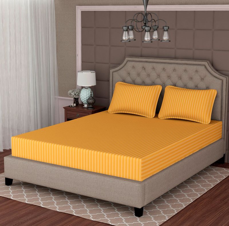 ELUSIVE 260 TC Cotton Double Striped Flat Bedsheet  (Pack of 1, Yellow)
