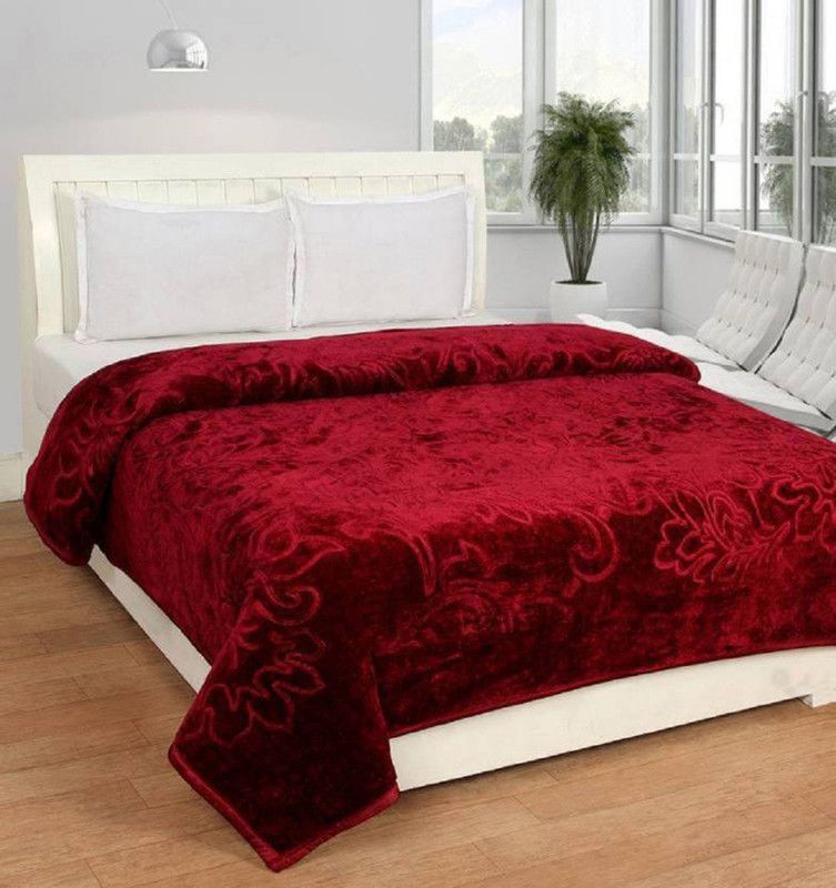 Divya Enterprises Floral Double Mink Blanket for Heavy Winter  (Microfiber, Maroon)