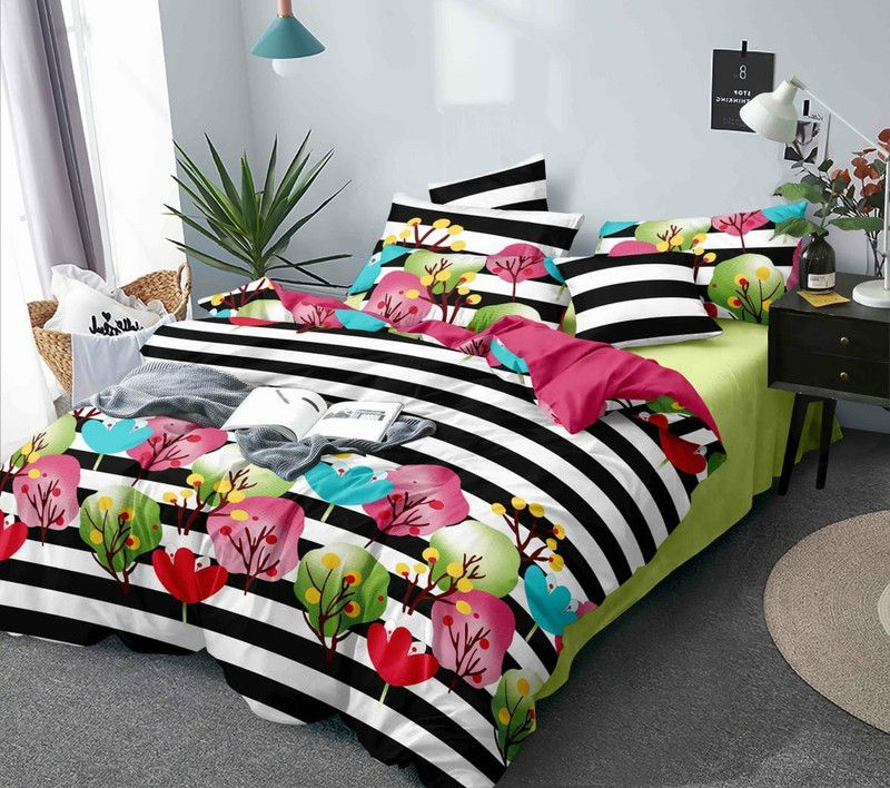 YOURUG 500 TC Cotton Double Floral Flat Bedsheet  (Pack of 1, Multicolor)