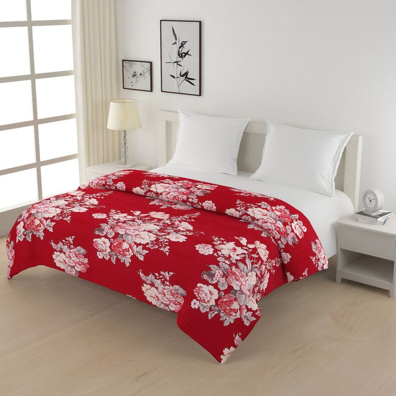 SWAYAM Floral Double Quilt for Heavy Winter  (Cotton, Red,White)