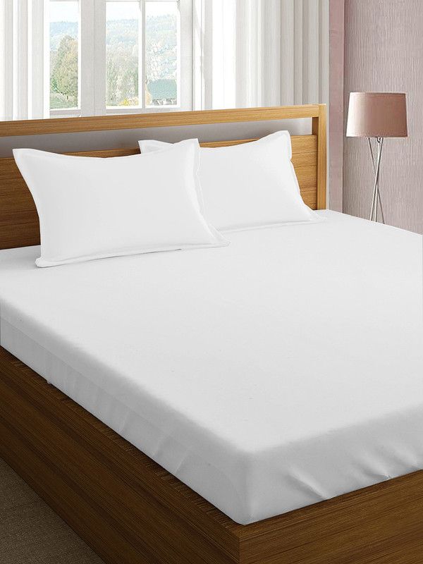 Pizuna 400 TC Cotton Queen Solid Flat Bedsheet  (Pack of 1, White)