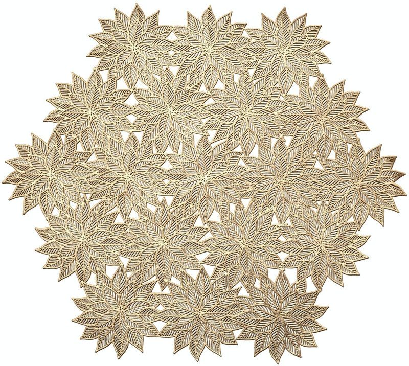 Kritvi Ellipse Pack of 2 Table Placemat  (Gold, Polyester)