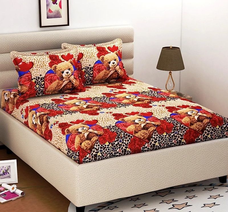H18 SHEET 160 TC Microfiber Double Floral Flat Bedsheet  (Pack of 1, Beige)