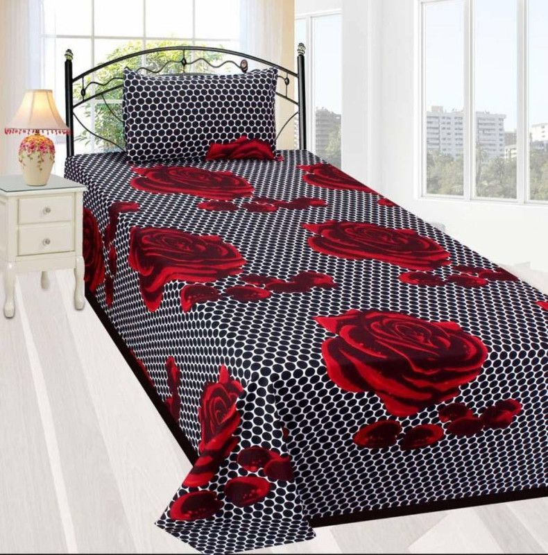 VHD 210 TC Cotton Single 3D Printed Flat Bedsheet  (Pack of 1, Multicolor)