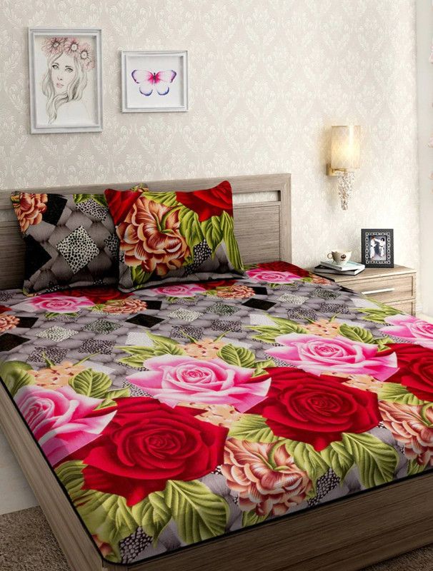 Exopick 120 TC Cotton Double Floral Flat Bedsheet  (Pack of 1, Green)