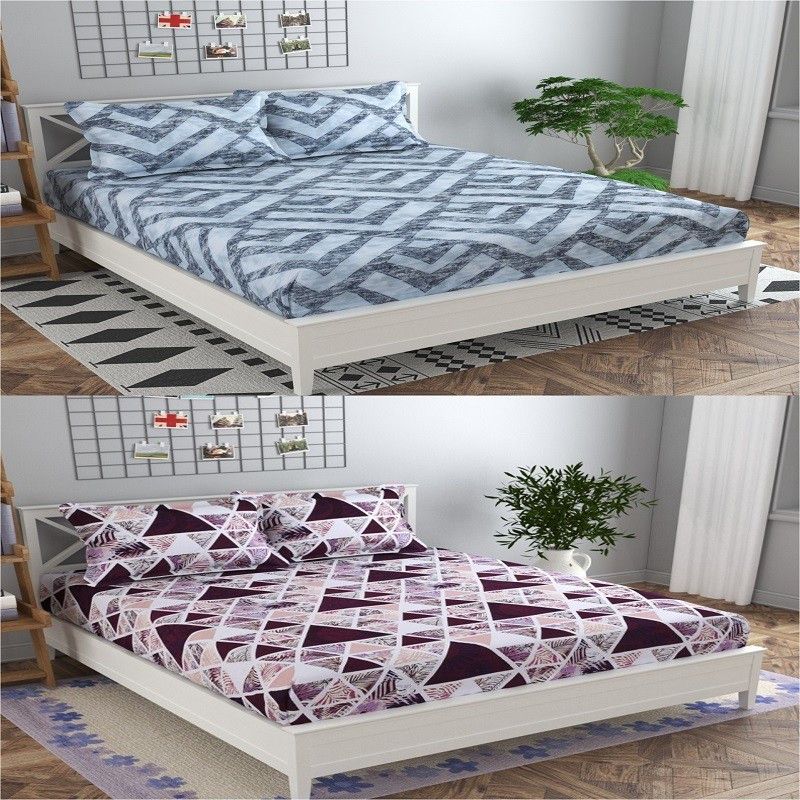 DIKSH 180 TC Polycotton King Floral Fitted (Elastic) Bedsheet  (Pack of 2, Multicolor)