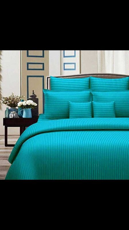 Rangdamak 210 TC Satin Double Striped Flat Bedsheet  (Pack of 1, Green)