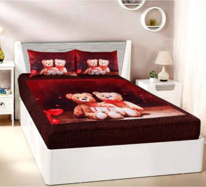 Navrang Matching Center 300 TC Velvet Double Cartoon Flat Bedsheet  (Pack of 1, Brown)
