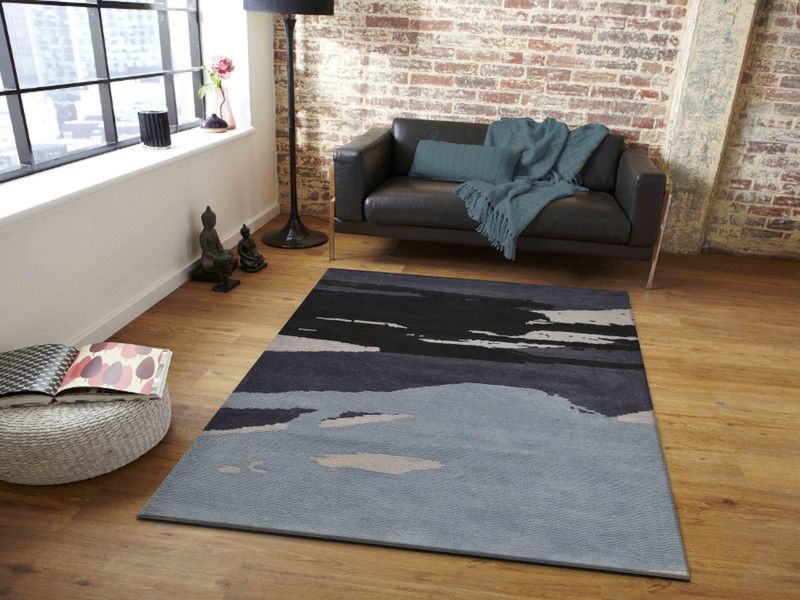 PRESTO BAZAAR White, Blue, Black Polyester Carpet  (153 cm, X 214 cm, Rectangle)