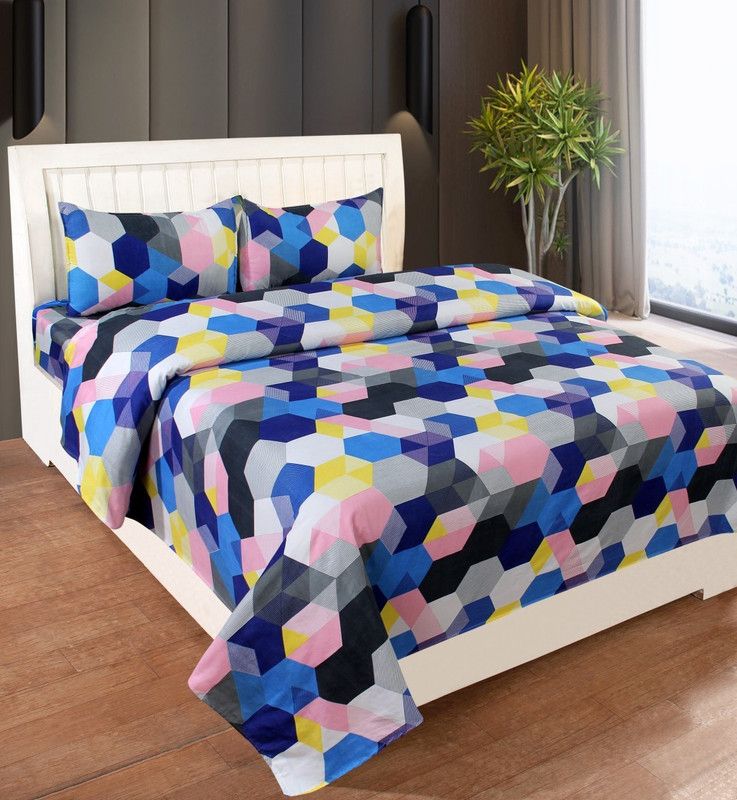 n g products 150 TC Polycotton Double Geometric Flat Bedsheet  (Pack of 1, Foolball)