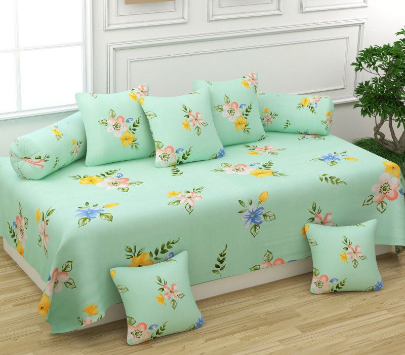 igi Polycotton Floral Diwan Set  (Green)