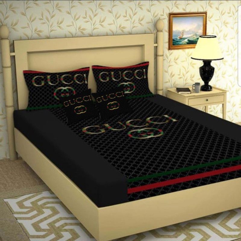 Nanki's 200 TC Velvet Double Printed Flat Bedsheet  (Pack of 1, Black)