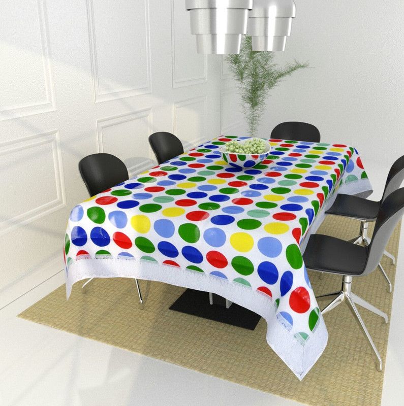 HomeStore-YEP Polka 4 Seater Table Cover  (White, PVC)