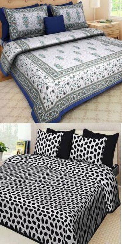 Shopoj 180 TC Cotton King Printed Flat Bedsheet  (Pack of 2, Multicolor)